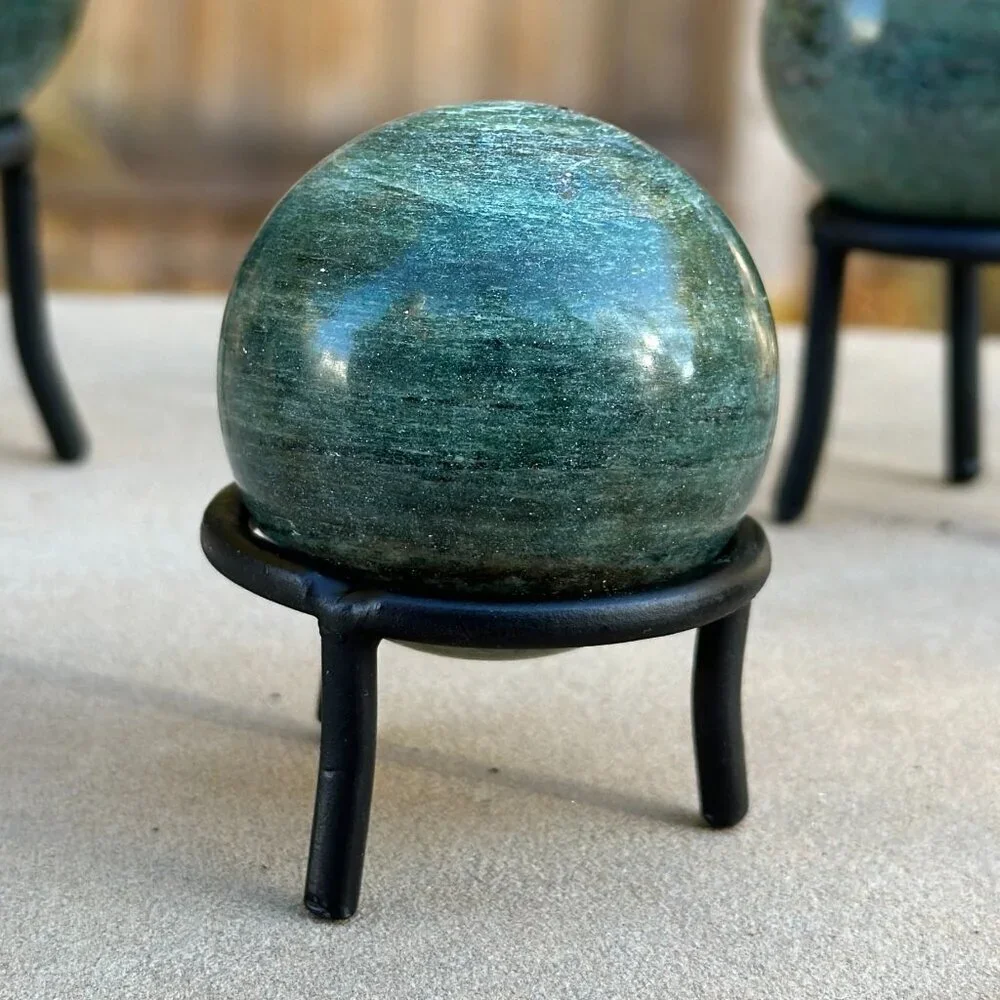 Nephrite Jade Crystal Sphere Green Chakra Stone Includes Short Black Metal Stand - Picture 10 of 14